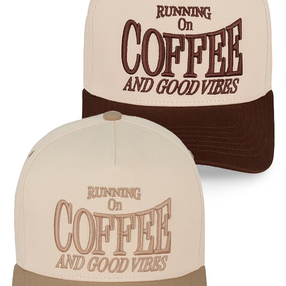 Running ON Coffee and Good Vibes Embroidered Baseball Two Tone Trucker Cap SnaP